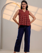 Maroon Printed Sleeveless Top