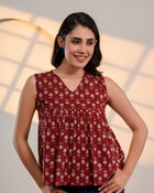 Maroon Printed Sleeveless Top