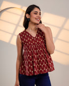 Maroon Printed Sleeveless Top