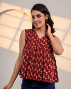 Maroon Printed Sleeveless Top