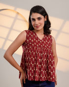 Maroon Printed Sleeveless Top