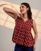 Maroon Printed Sleeveless Top