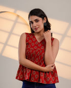 Red Floral Print Sleeveless Top