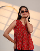 Red Floral Print Sleeveless Top