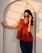 Red Floral Print Sleeveless Top