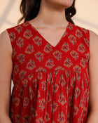 Red Floral Print Sleeveless Top
