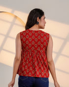 Red Floral Print Sleeveless Top