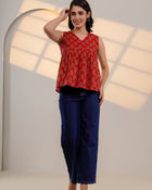 Red Floral Print Sleeveless Top
