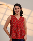 Red Floral Print Sleeveless Top