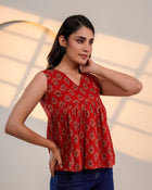 Red Floral Print Sleeveless Top