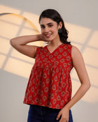 Red Floral Print Sleeveless Top