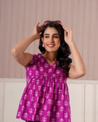 Magenta Ethnic Print Sleeveless Top