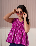 Magenta Ethnic Print Sleeveless Top