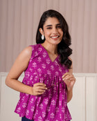 Magenta Ethnic Print Sleeveless Top
