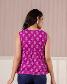 Magenta Ethnic Print Sleeveless Top