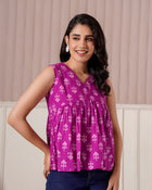 Magenta Ethnic Print Sleeveless Top