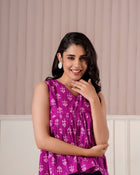 Magenta Ethnic Print Sleeveless Top