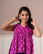 Magenta Ethnic Print Sleeveless Top