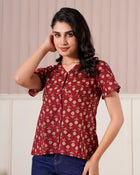 Maroon Floral Printed Short Sleeve Top