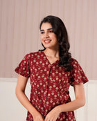 Maroon Floral Printed Short Sleeve Top