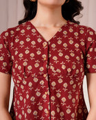 Maroon Floral Printed Short Sleeve Top