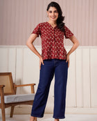 Maroon Floral Printed Short Sleeve Top