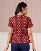 Maroon Floral Printed Short Sleeve Top