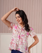 Pink Floral Printed Flutter Sleeve Top