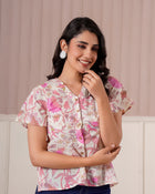 Pink Floral Printed Flutter Sleeve Top