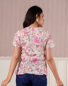 Pink Floral Printed Flutter Sleeve Top