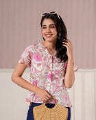 Pink Floral Printed Flutter Sleeve Top