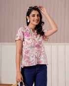 Pink Floral Printed Flutter Sleeve Top