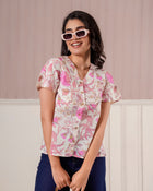 Pink Floral Printed Flutter Sleeve Top