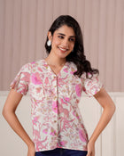 Pink Floral Printed Flutter Sleeve Top