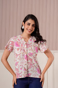 Pink Floral Printed Flutter Sleeve Top