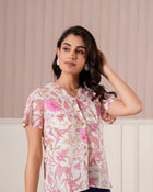 Pink Floral Printed Flutter Sleeve Top