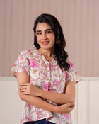 Pink Floral Printed Flutter Sleeve Top