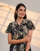 Black Floral Printed V-Neck Top