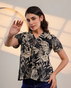 Black Floral Printed V-Neck Top