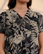 Black Floral Printed V-Neck Top