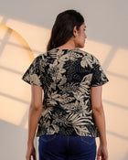 Black Floral Printed V-Neck Top