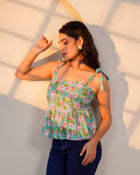 Blue Floral Tie-Shoulder Top