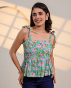 Blue Floral Tie-Shoulder Top