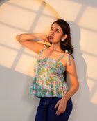 Blue Floral Tie-Shoulder Top