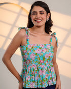 Blue Floral Tie-Shoulder Top
