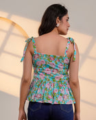 Blue Floral Tie-Shoulder Top