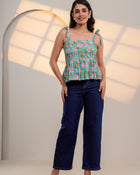 Blue Floral Tie-Shoulder Top