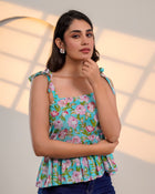 Blue Floral Tie-Shoulder Top
