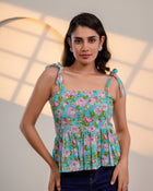 Blue Floral Tie-Shoulder Top