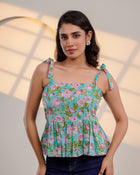 Blue Floral Tie-Shoulder Top
